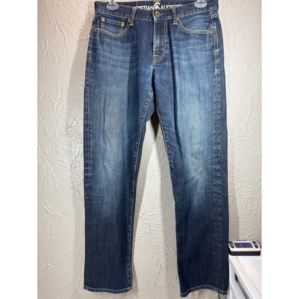 Christian Audigier Denim Jeans Blue Medium Wash‎ Straight Fit 32x30.5 (32x32Tag)